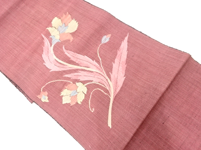 アンティーク　手織り紬唐花模様織出し名古屋帯